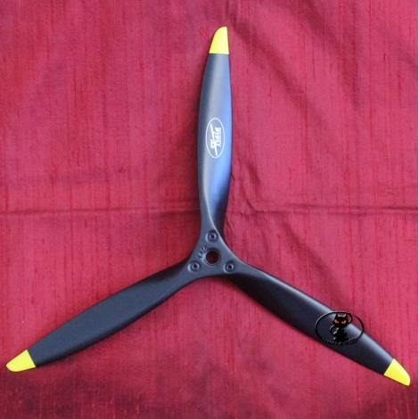 12140631 wooden propeller 14x6 3 blades brand vial painted black and yellow
