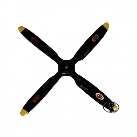 4-14X6-R-SC-ES Elica riproduzione Spitfire  Biela misura 14x6 quadripala in colorazione nera gialla con scritte