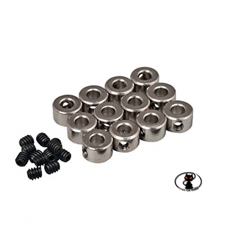 114035 - Axes collarini in alluminio con grani di fissaggio,  foro interno diametro 4,1 mm. 5 pezzi.