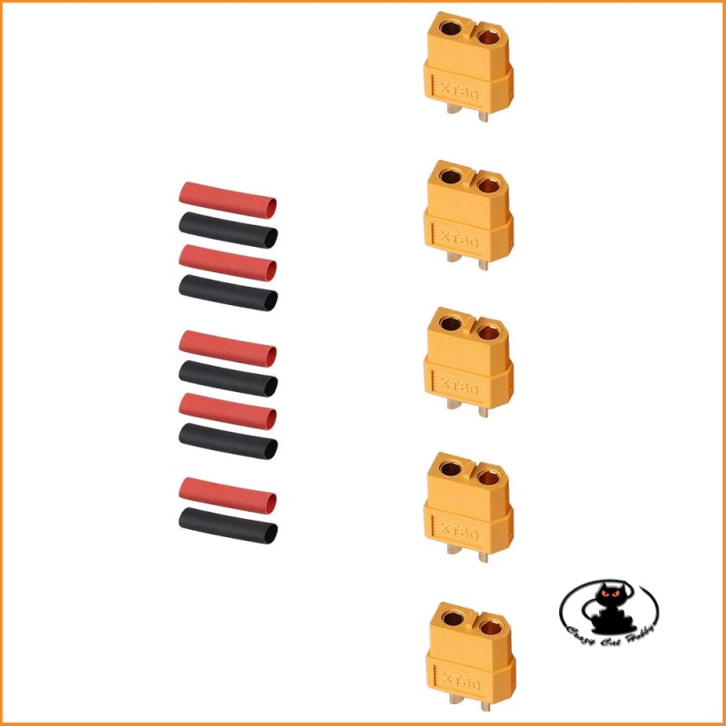 XT60 connectors - 5 female pieces with pre-cut heat shrink - Maxpro - MAXC26F