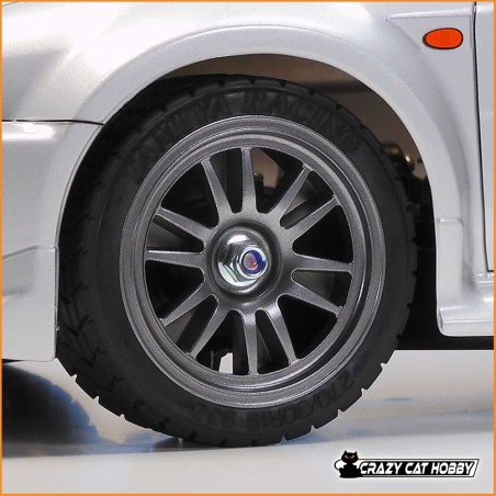DETTAGLIO RUOTA TAMIYA MITSUBISHI LANCER EVO V 4WD KIT DA MONTARE (TT-02) MOTORE E REGOLATORE INCLUSI 58713
