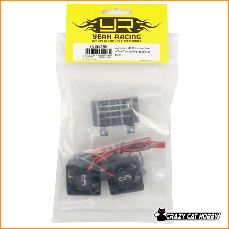 ALUMINIUM 540 550 MOTOR HEAT SINK TWIN TORNADO FAN BLACK - YA-0643BK YEAH RACING