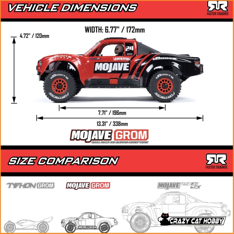 ARRMA 1/16 MOJAVE GROM 4X4 RTR BRUSHED DESERT TRUCK RTR RED/BLACK ARA2104T1