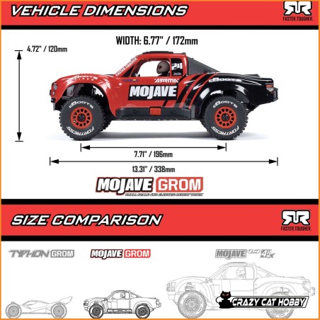 ARRMA 1/16 MOJAVE GROM 4X4 RTR BRUSHED DESERT TRUCK RTR RED/BLACK ARA2104T1